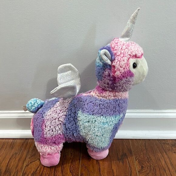 Walmart Tie Dye Flying Sparkly Wings Unicorn Llama 15” Tall Plush 12” Long - Picture 2 of 10
